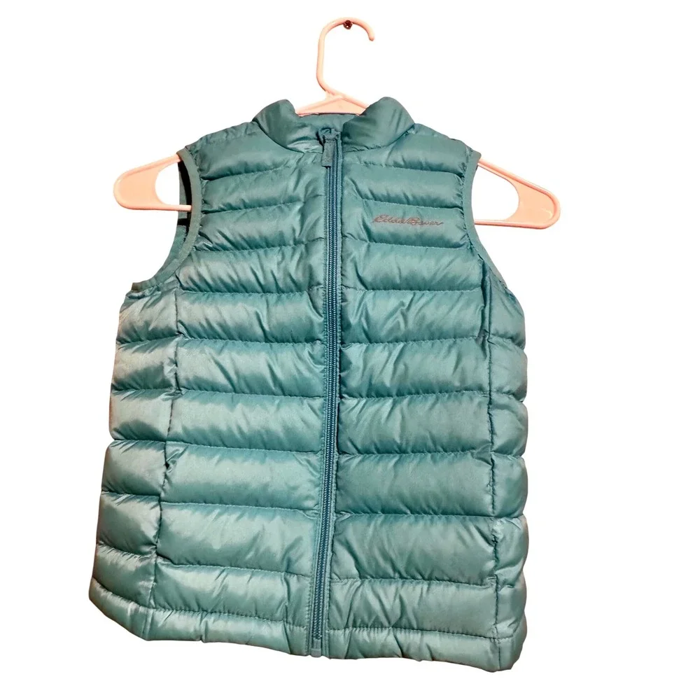 EDDIE BAUER Girls Aqua Teal Puffer Vest Size‎ XS 5/6 Down Lightweight